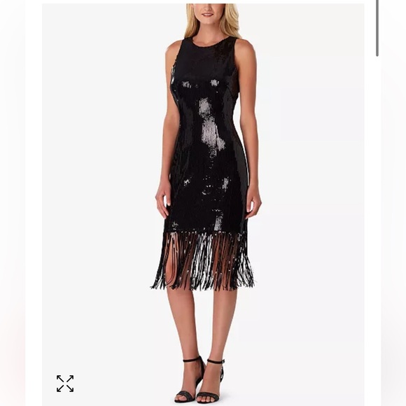 Tahari Dresses & Skirts - Tahari by Arthur Levine Size 16 Woman's Black Sequin Flapper Fringe Formal Dress